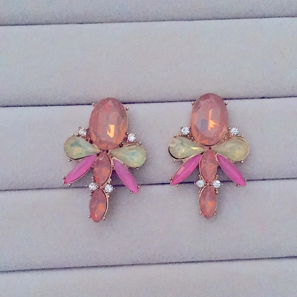 Pink Opal + White Opal Crystal Dragonfly Statement Earrings